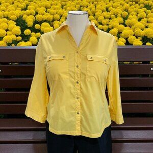 Ashley Blue Yellow Button Down Shirt Plus‎ Size 2XL Summer Casual Coastal Chic
